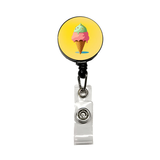 Ice Cream Cone Two Scoops Retractable ID Key Card Name Tag Badge Holder with Clip