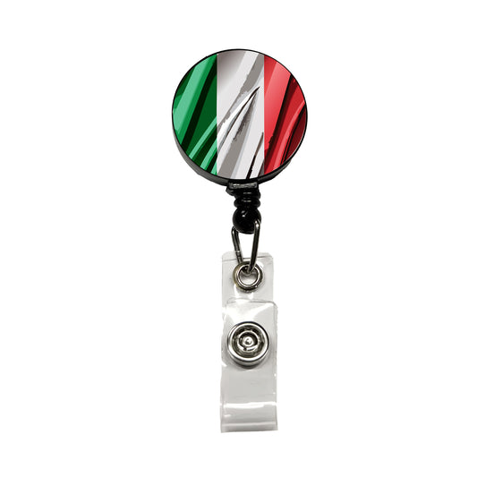 Italy Italian Flag Waving Retractable ID Key Card Name Tag Badge Holder with Clip