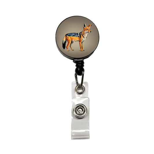 Jackal Watercolor Retractable ID Key Card Name Tag Badge Holder with Clip