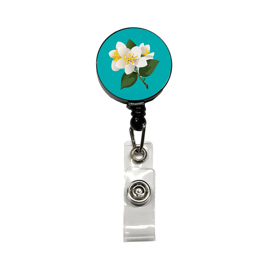 Jasmine White Flowers Retractable ID Key Card Name Tag Badge Holder with Clip