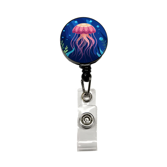 Jelly Fish in Ocean Retractable ID Key Card Name Tag Badge Holder with Clip