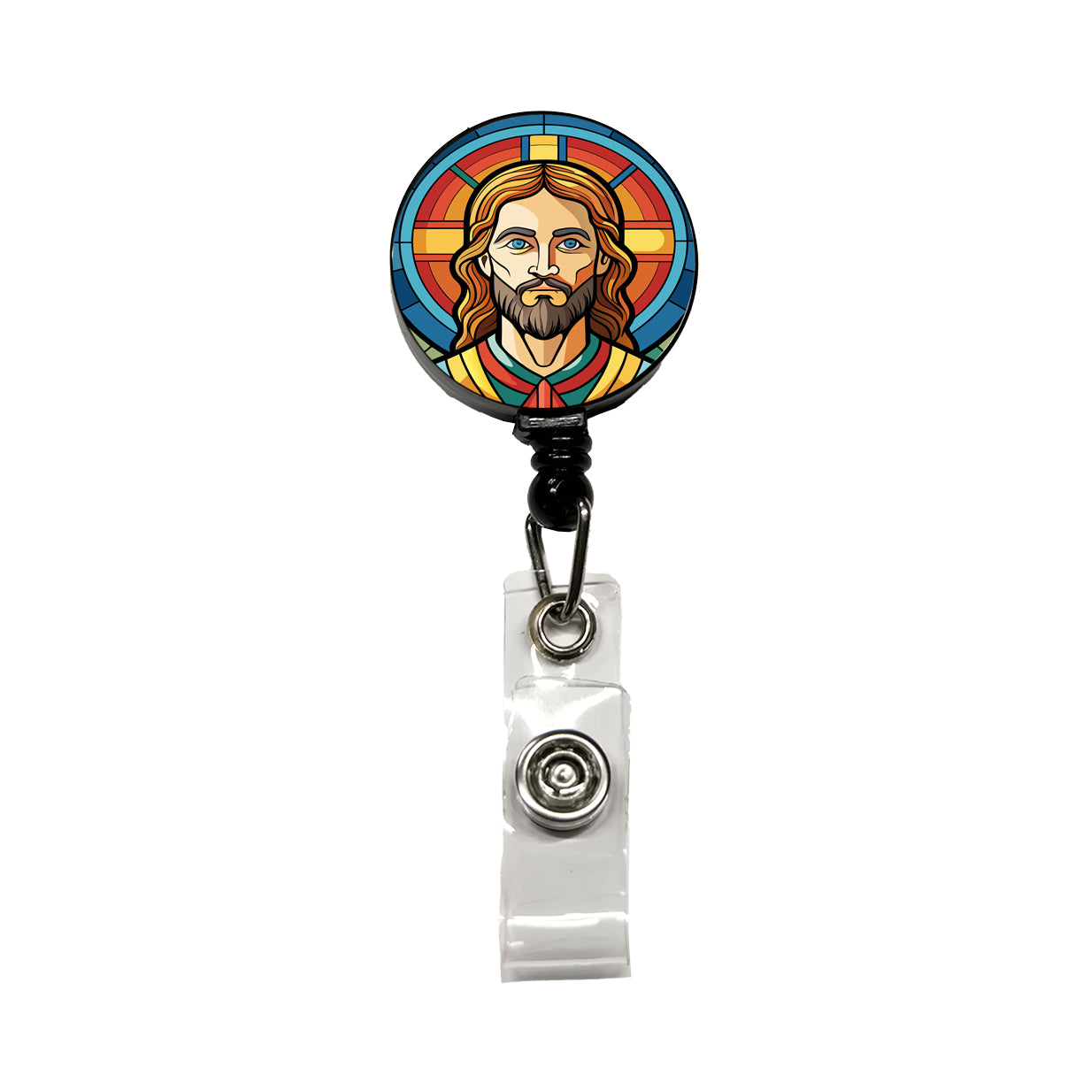 Jesus Stained Glass Christian Religious Catholic Retractable ID Key Card Name Tag Badge Holder with Clip