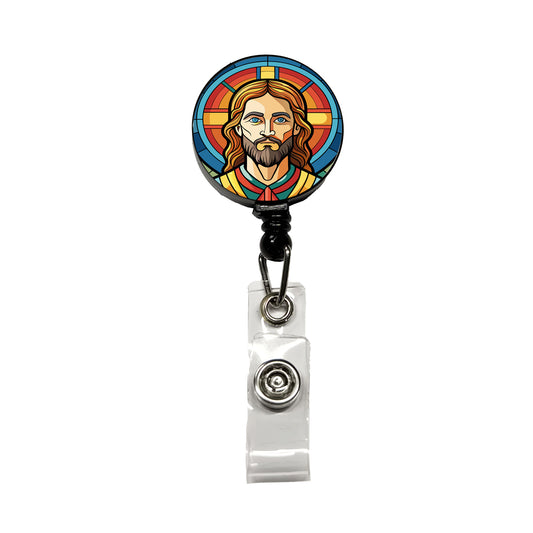 Jesus Stained Glass Christian Religious Catholic Retractable ID Key Card Name Tag Badge Holder with Clip