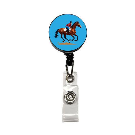 Jockey Riding Horse Racing Man Retractable ID Key Card Name Tag Badge Holder with Clip