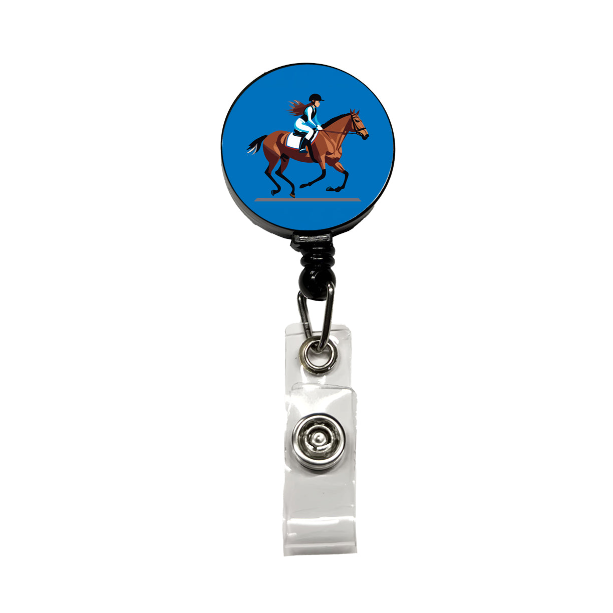 Jockey Riding Horse Racing Woman Retractable ID Key Card Name Tag Badge Holder with Clip