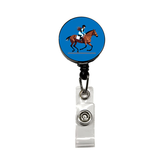 Jockey Riding Horse Racing Woman Retractable ID Key Card Name Tag Badge Holder with Clip