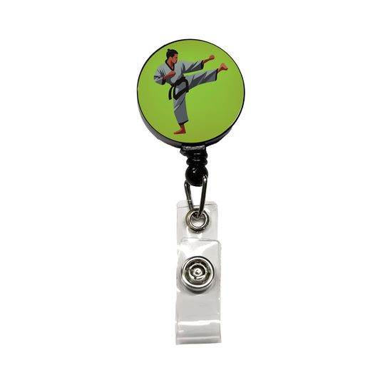 Karate Man Kick Retractable ID Key Card Name Tag Badge Holder with Clip