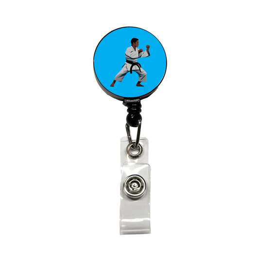 Karate Man Retractable ID Key Card Name Tag Badge Holder with Clip