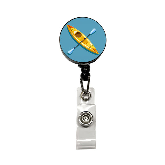 Kayak Kayaking Yellow Retractable ID Key Card Name Tag Badge Holder with Clip