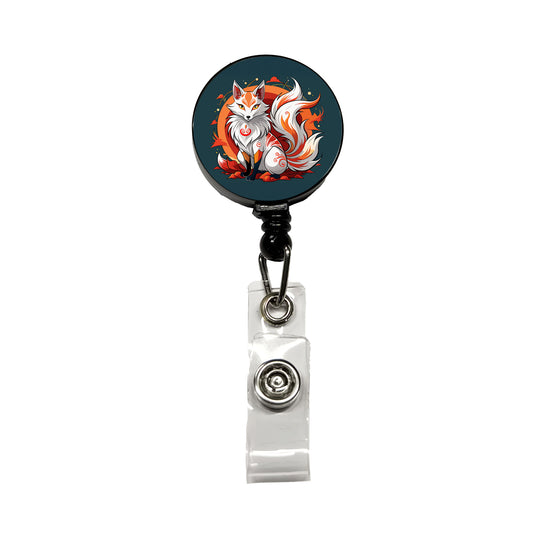 Kitsune Fox Japanese Folklore Retractable ID Key Card Name Tag Badge Holder with Clip