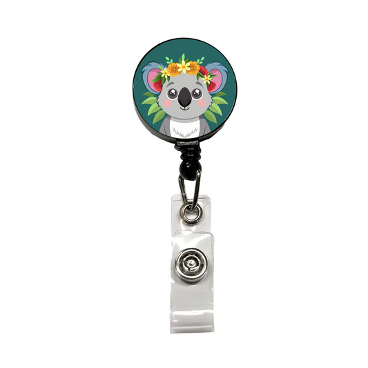 Koala Head Floral Flowers Retractable ID Key Card Name Tag Badge Holder with Clip