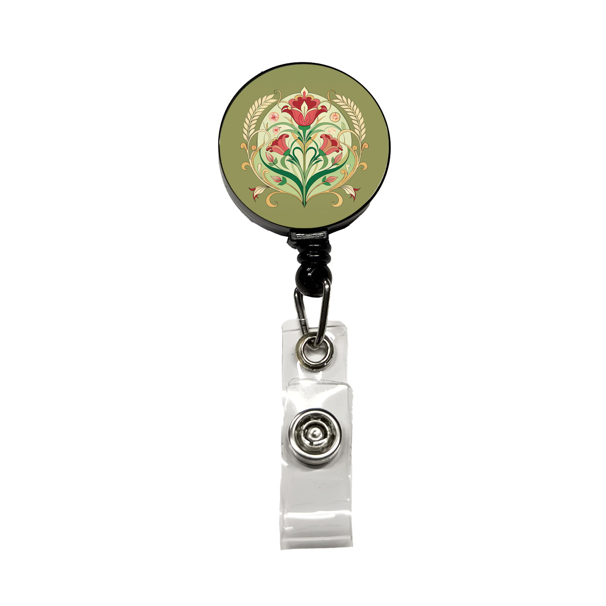 Light Floral Art Nouveau Flowers Elegant Retractable ID Key Card Name Tag Badge Holder with Clip