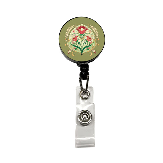 Light Floral Art Nouveau Flowers Elegant Retractable ID Key Card Name Tag Badge Holder with Clip