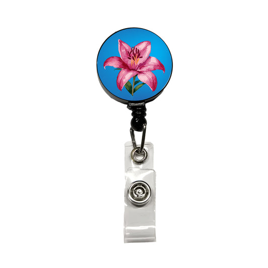 Lily Pink Flower Retractable ID Key Card Name Tag Badge Holder with Clip