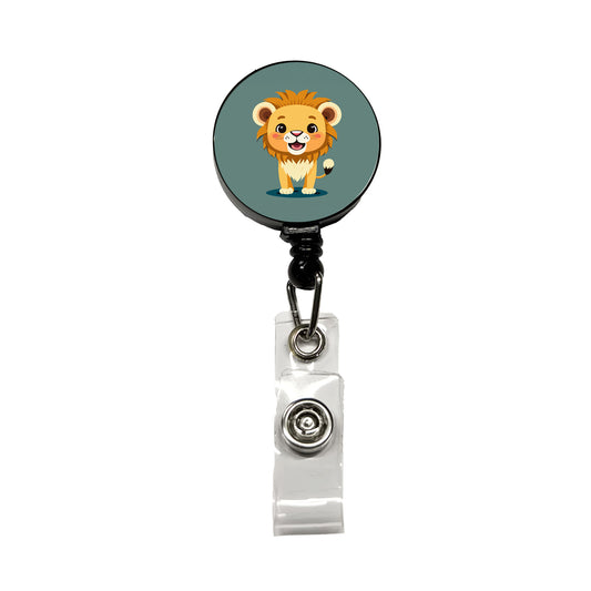 Lion Baby Smiling Standing Retractable ID Key Card Name Tag Badge Holder with Clip