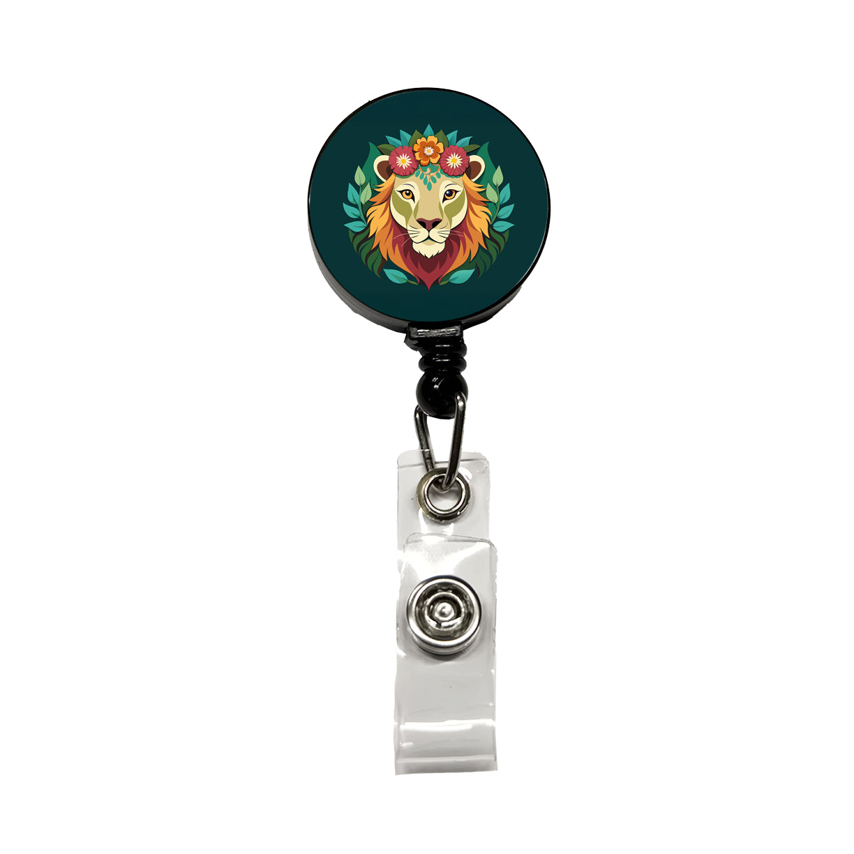 Lion Head Floral Flowers Retractable ID Key Card Name Tag Badge Holder with Clip