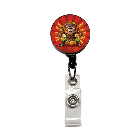 Lion Ninja Fighting Warrior Retractable ID Key Card Name Tag Badge Holder with Clip