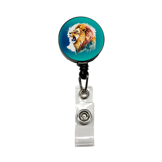 Lion Roaring Male Profile Watercolor Retractable ID Key Card Name Tag Badge Holder with Clip