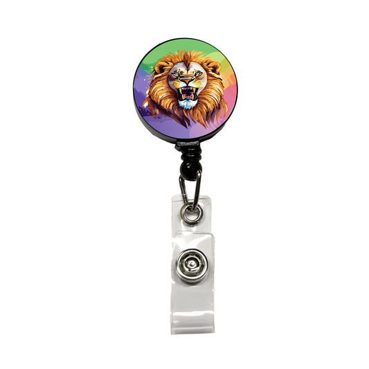 Lion Roaring Male Watercolor Retractable ID Key Card Name Tag Badge Holder with Clip