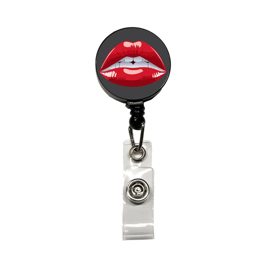 Lips Red Lipstick Mouth Retractable ID Key Card Name Tag Badge Holder with Clip
