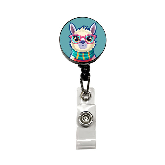 Llama Cute Wearing Glasses Retractable ID Key Card Name Tag Badge Holder with Clip