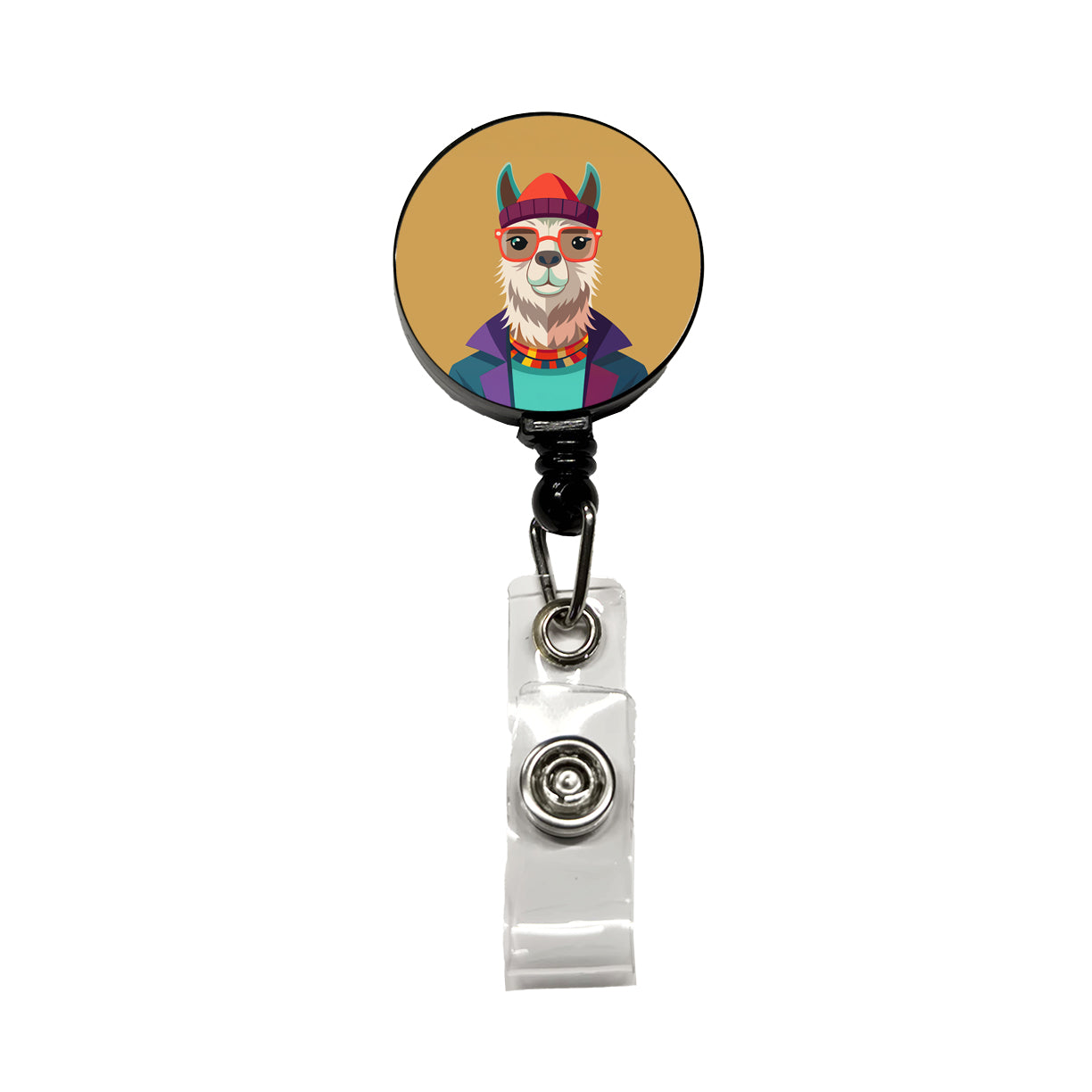 Llama Hipster Funny Wearing Glasses Hat Retractable ID Key Card Name Tag Badge Holder with Clip