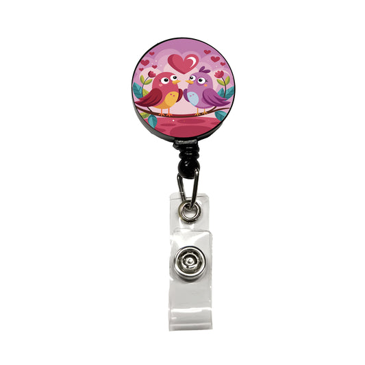 Love Birds Valentines Day Anniversary Wedding Retractable ID Key Card Name Tag Badge Holder with Clip