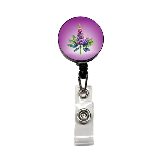 Lupine Plant Flower Watercolor Retractable ID Key Card Name Tag Badge Holder with Clip