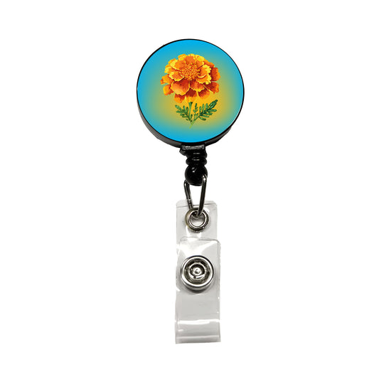 Marigold Flower Watercolor Orange Retractable ID Key Card Name Tag Badge Holder with Clip