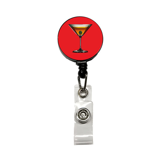 Martini with Olive Retractable ID Key Card Name Tag Badge Holder with Clip