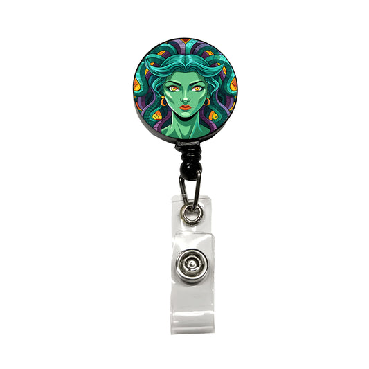Medusa Gorgon Snake Hair Greek Mythology Retractable ID Key Card Name Tag Badge Holder with Clip