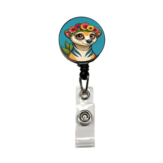 Meerkat Floral Flowers Retractable ID Key Card Name Tag Badge Holder with Clip