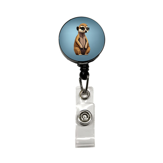 Meerkat Small Mongoose Sitting Retractable ID Key Card Name Tag Badge Holder with Clip