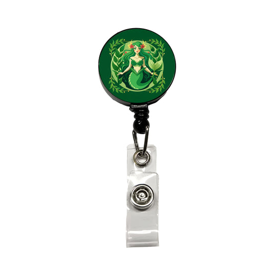 Mermaid Botanical Art Nouveau Retractable ID Key Card Name Tag Badge Holder with Clip