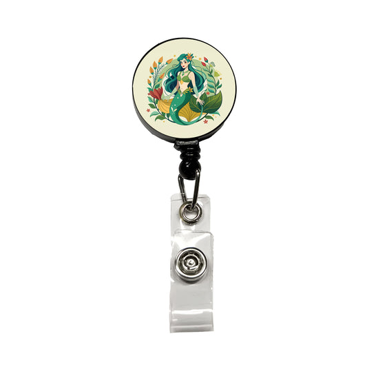 Mermaid Under Sea Botanical Art Nouveau Retractable ID Key Card Name Tag Badge Holder with Clip