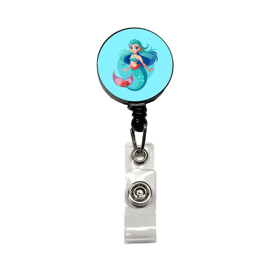 Mermaid with Blue Hair Retractable ID Key Card Name Tag Badge Holder with Clip