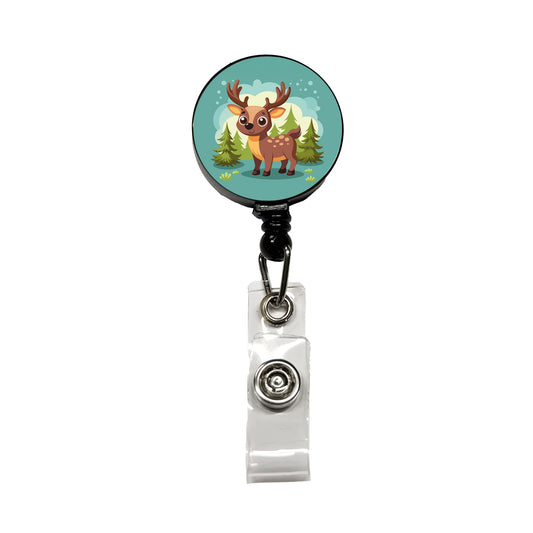 Moose Cute in Forest Retractable ID Key Card Name Tag Badge Holder with Clip