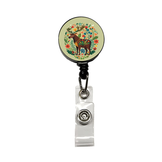 Moose Floral Flowers Retractable ID Key Card Name Tag Badge Holder with Clip
