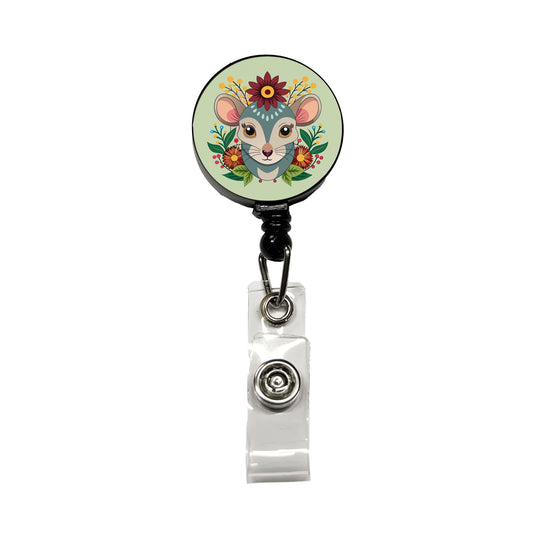 Mouse Floral Flowers Retractable ID Key Card Name Tag Badge Holder with Clip