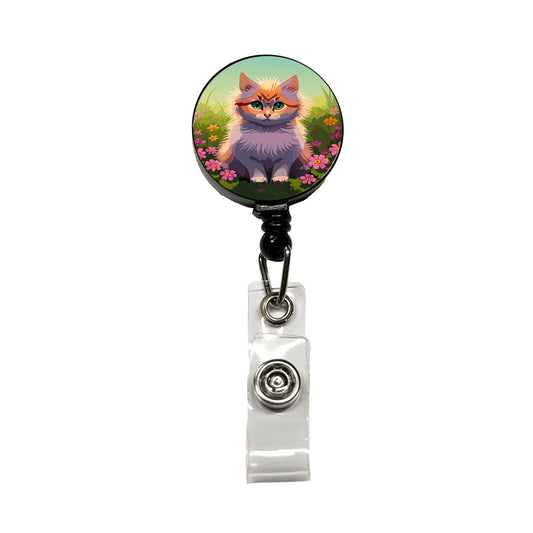 Munchkin Cat in Flower Garden Retractable ID Key Card Name Tag Badge Holder with Clip