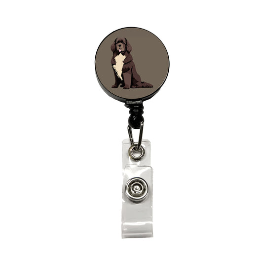 Newfoundland Dog Sitting Retractable ID Key Card Name Tag Badge Holder with Clip