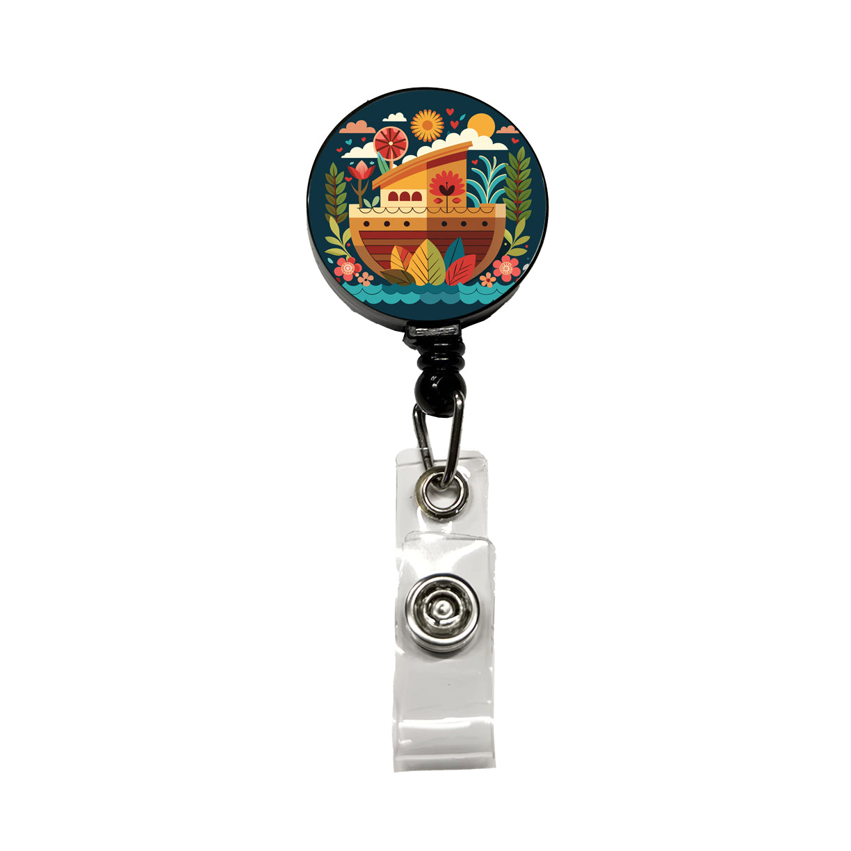 Noah's Ark Floral Bible Story Retractable ID Key Card Name Tag Badge Holder with Clip