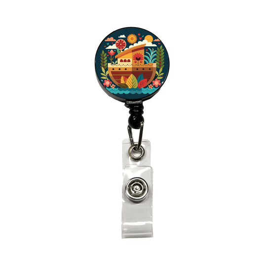 Noah's Ark Floral Bible Story Retractable ID Key Card Name Tag Badge Holder with Clip