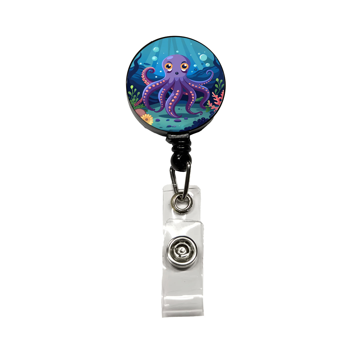 Octopus in Ocean Cute Retractable ID Key Card Name Tag Badge Holder with Clip