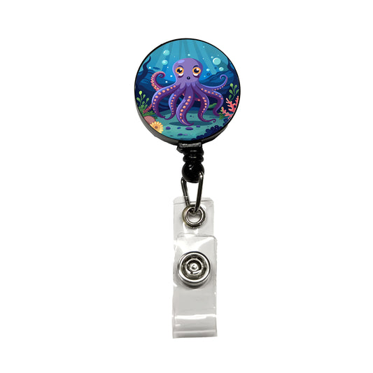 Octopus in Ocean Cute Retractable ID Key Card Name Tag Badge Holder with Clip