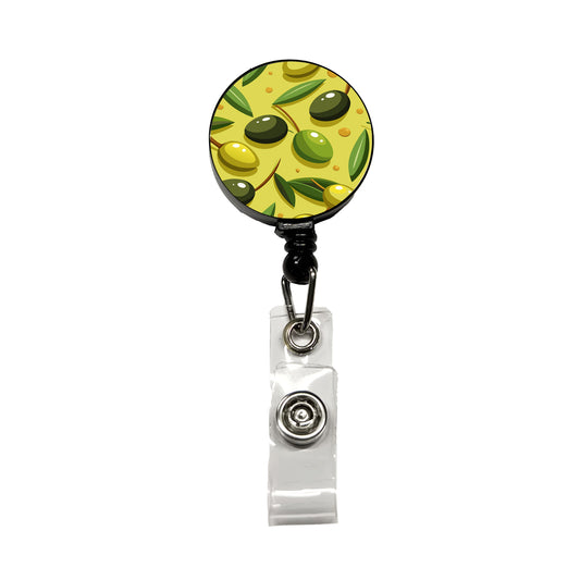 Olives Scattered Pattern Retractable ID Key Card Name Tag Badge Holder with Clip