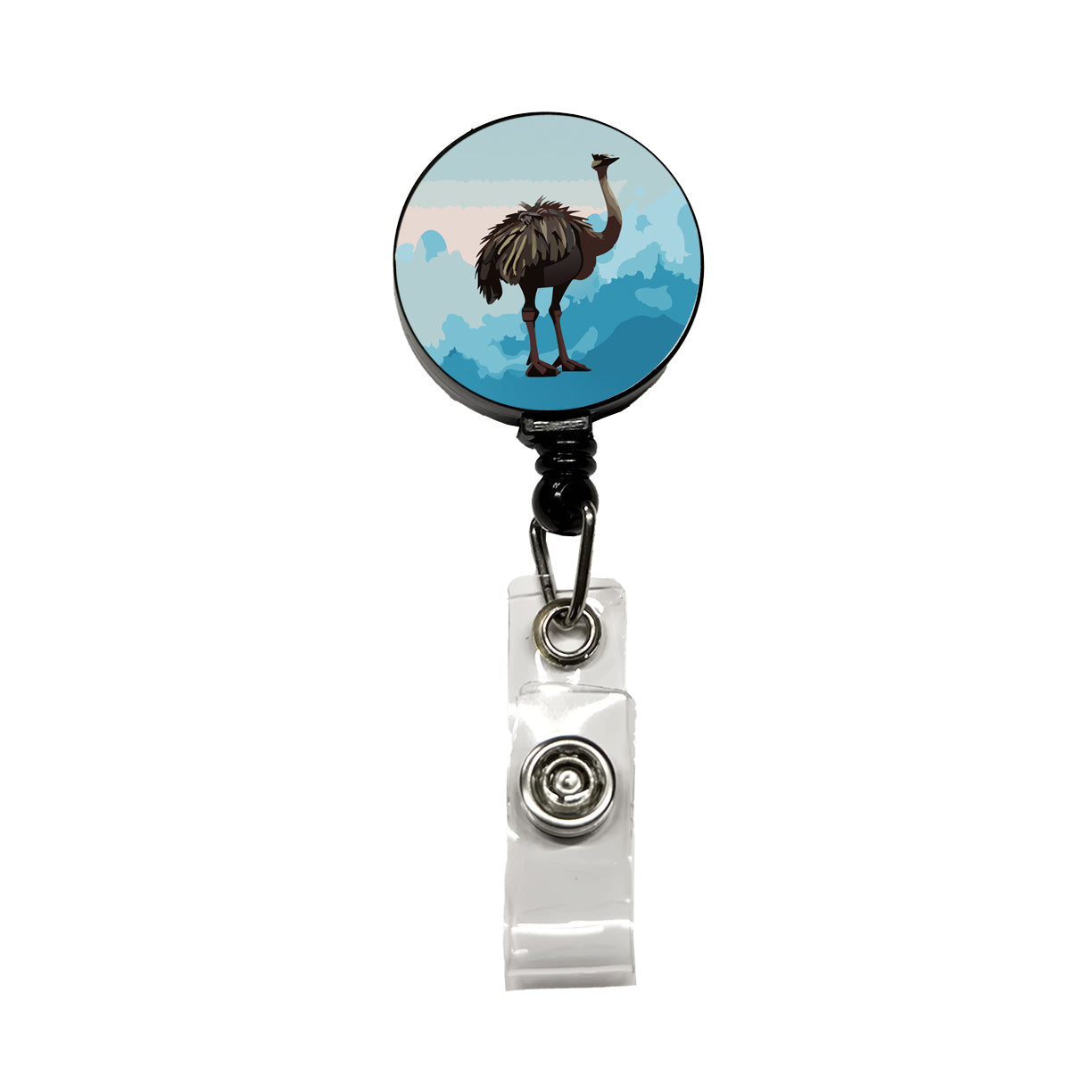 Ostrich Large Bird Standing Retractable ID Key Card Name Tag Badge Holder with Clip