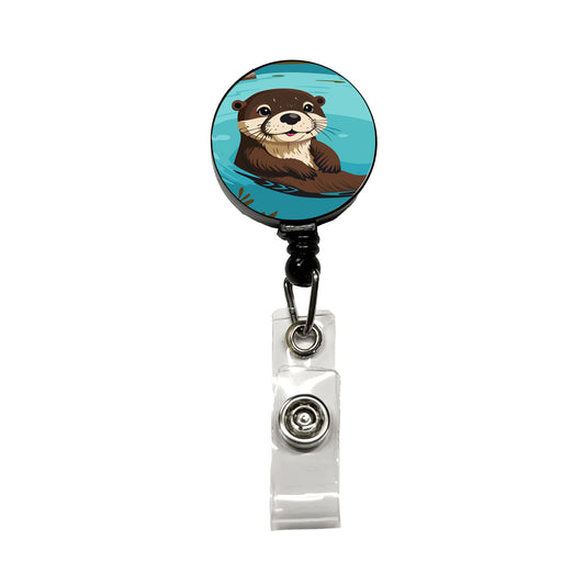 Otter Cute Swimming in Water Retractable ID Key Card Name Tag Badge Holder with Clip