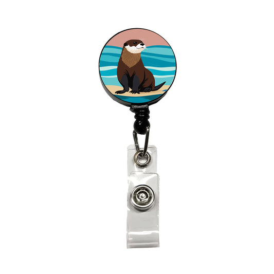 Otter on the Beach Ocean Sea Retractable ID Key Card Name Tag Badge Holder with Clip