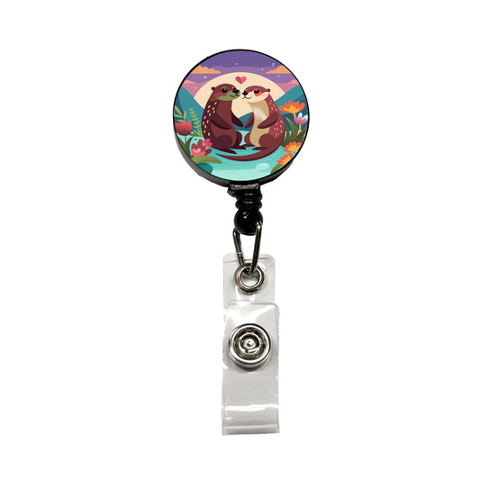 Otters in Love Anniversary Wedding Valentines Day Retractable ID Key Card Name Tag Badge Holder with Clip